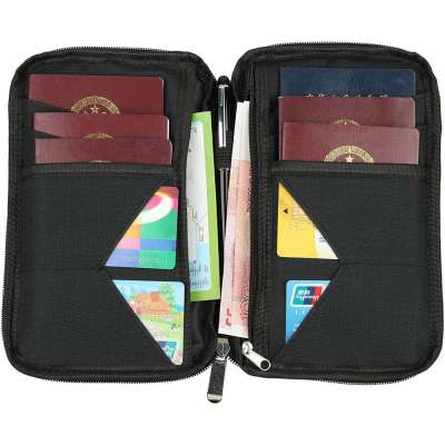 Passport Folder Fabric Wallet with Zipper, Pocket for cards, Ticket,Boarding card, cash and Passports