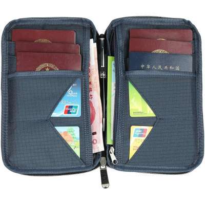 Passport Folder Fabric Wallet Document Organizer with Zipper, Pocket for cards, Ticket,Boarding card, cash and Passports