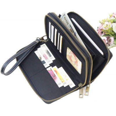 Double Zipper Long Clutch Wallet Cellphone Wallet for Women with Hand Strap for Card, Cash, Coin, Bill