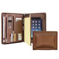 Handmade Vintage Leather Padfolio Portfolio Case Zippered Business Organizer Tablet Folder with Letter Size Notepad